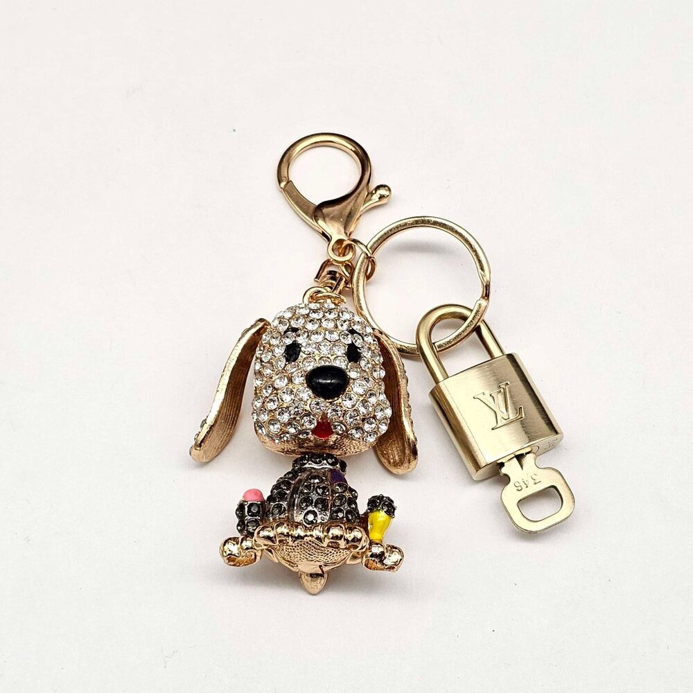 LV Gold Padlock 🔑 Authentic Louis Vuitton Charm + Unbranded Puppy Keychain